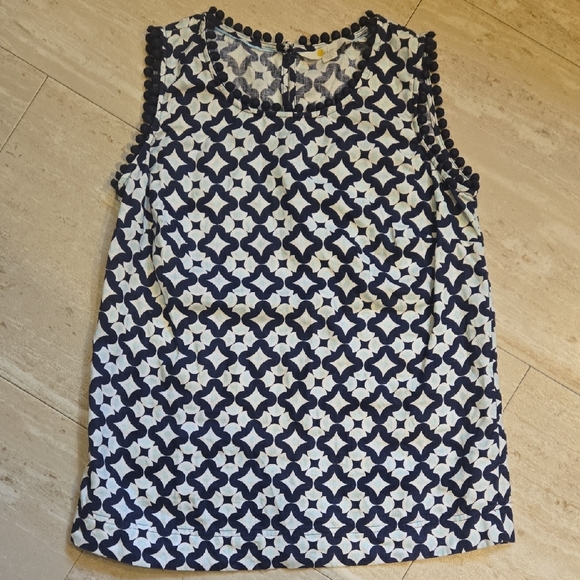 Boden Tops - Boden Blue/White Geometric Design Print Linen Tank Blouse